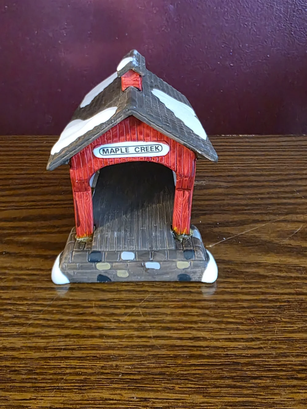 Dept 56 Heritage Village Red Covered Bridge Maple Creek Porcelain Hand Painted